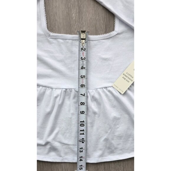 Frankee & Skylar White Babydoll Top XL Square Neck Lace Trim Peplum Blouse - Picture 7 of 10